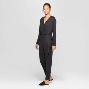 Long Sleeve Knit Wrap Jumpsuit Prologue Black XS